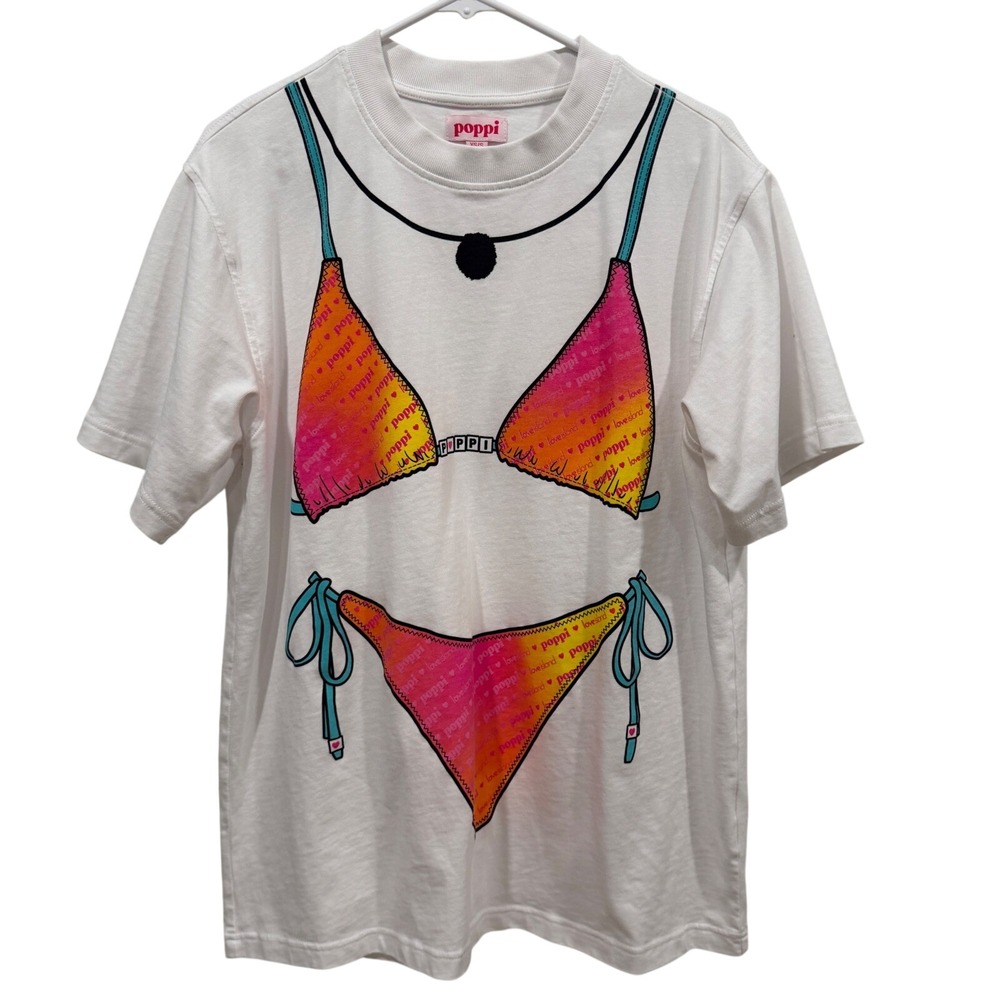 Poppi x Love Island White Bikini Trompe L'oeil Graphic T-Shirt XS/S
